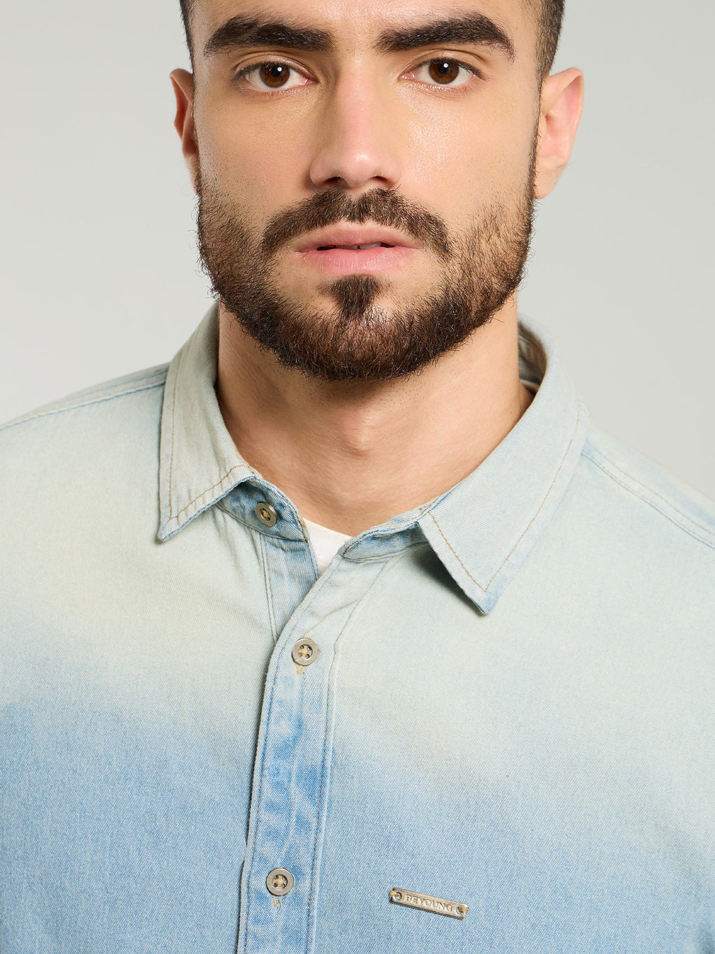 Ombre Denim Shirt For Men - Light Blue
