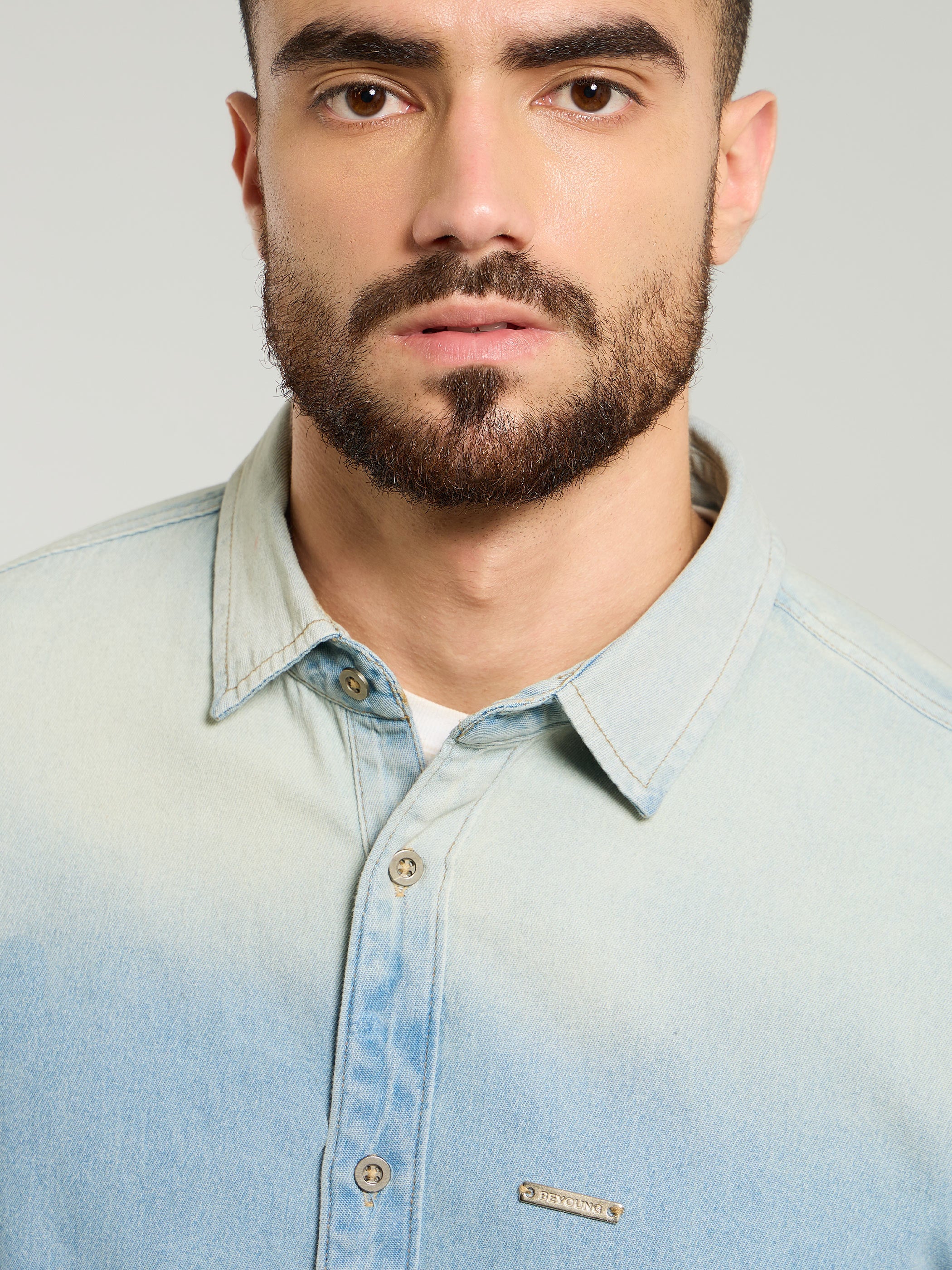 Ombre Denim Shirt For Men - Light Blue