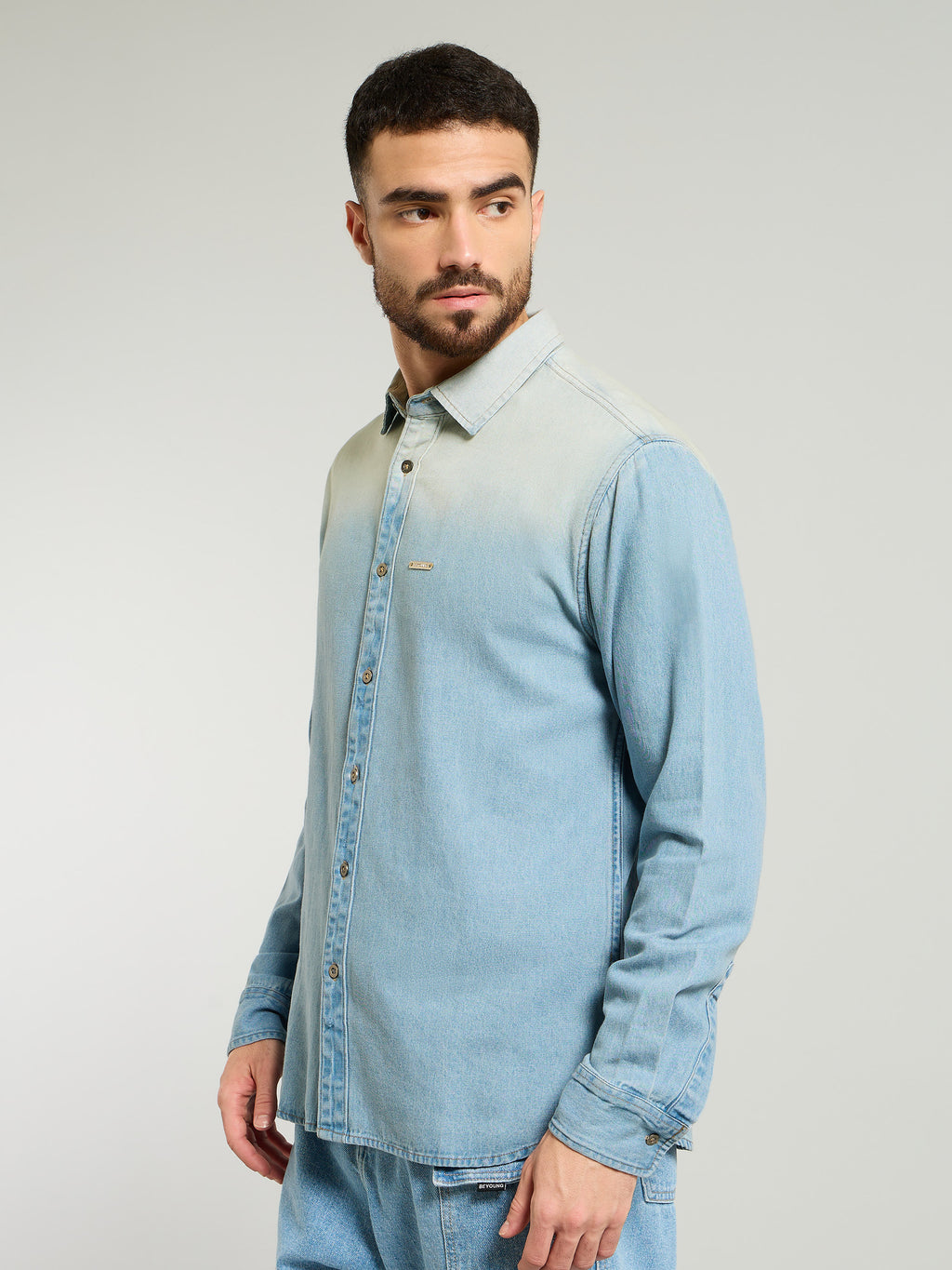 Ombre Denim Shirt For Men - Light Blue