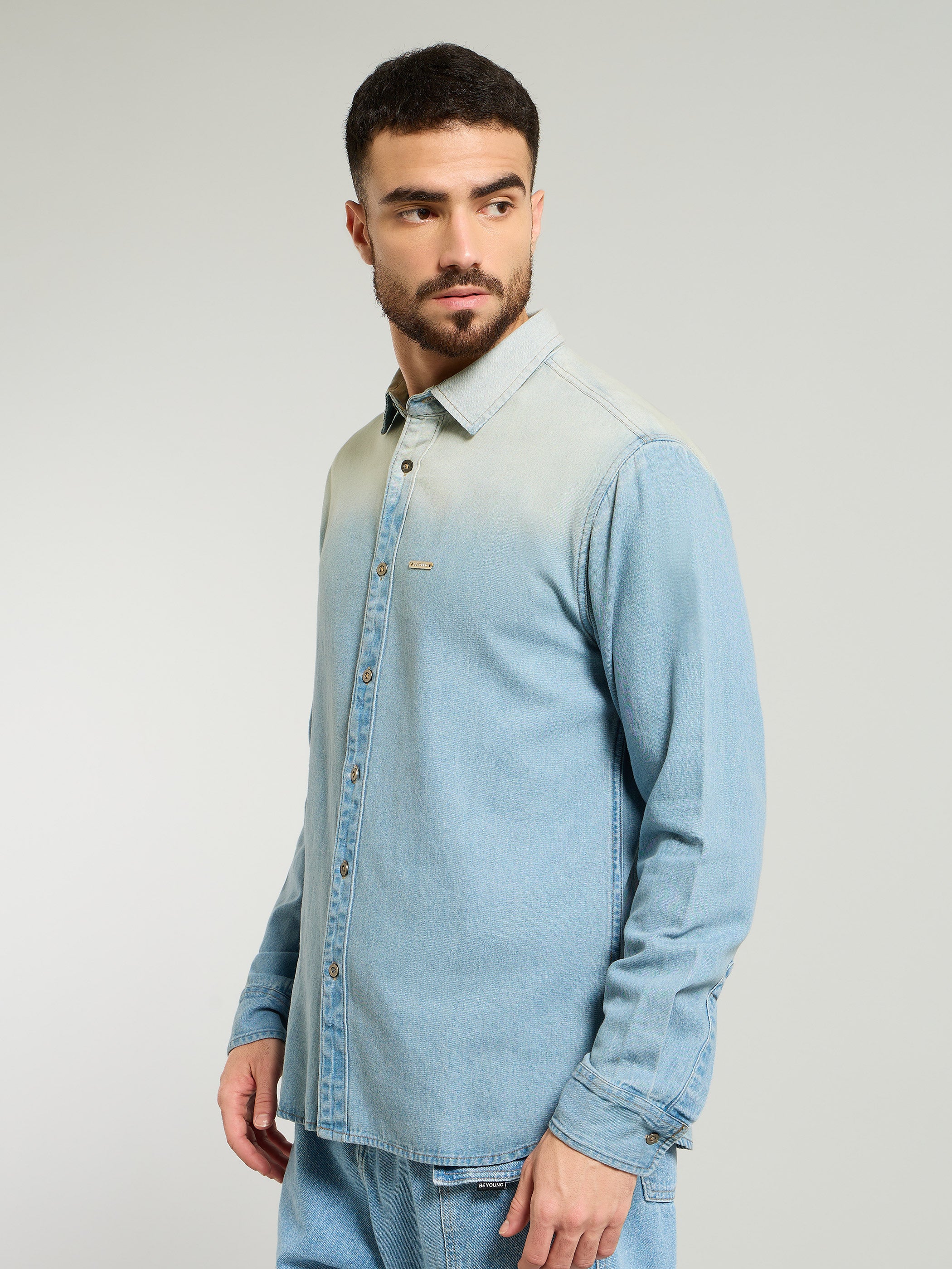 Ombre Denim Shirt For Men - Light Blue