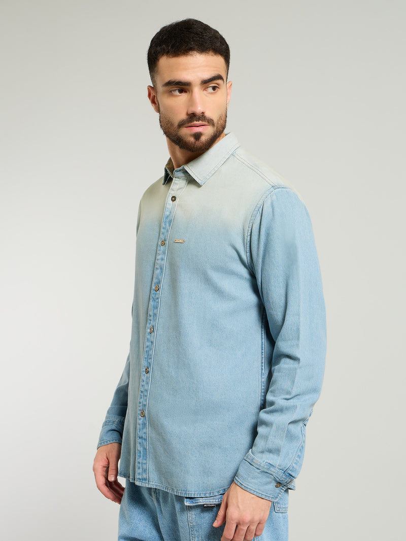 Ombre Denim Shirt For Men - Light Blue