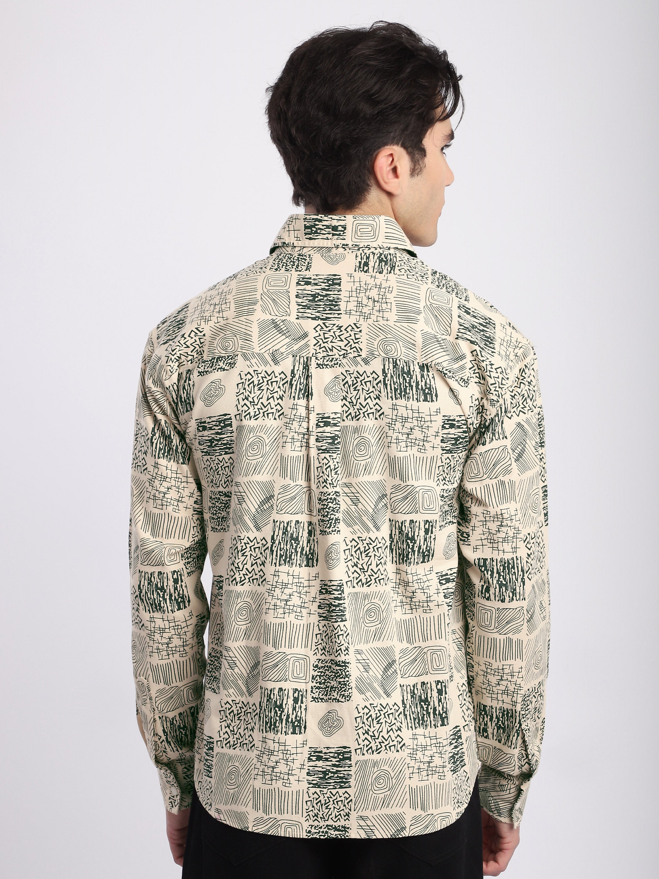 Geometric Abstract Printed Shacket - Green