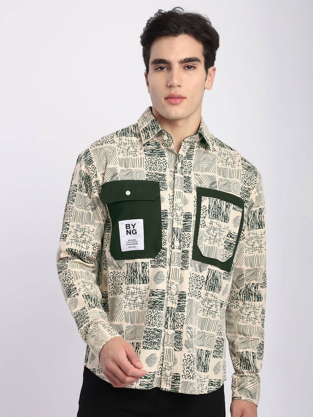 Geometric Abstract Printed Shacket - Green