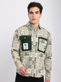Geometric Abstract Printed Shacket - Green