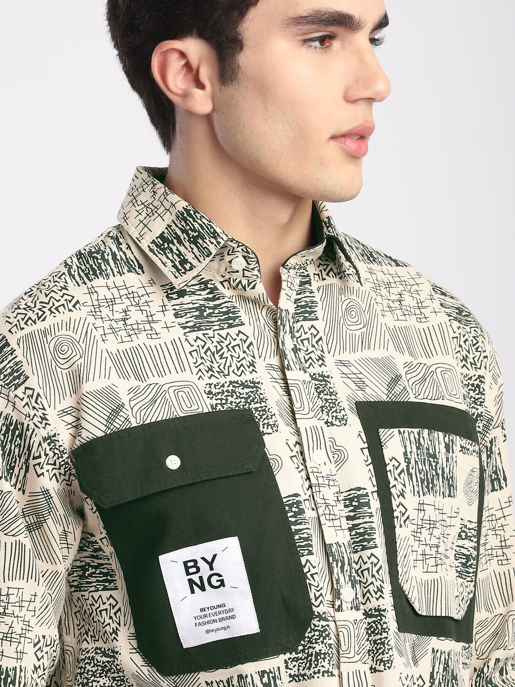 Geometric Abstract Printed Shacket - Green