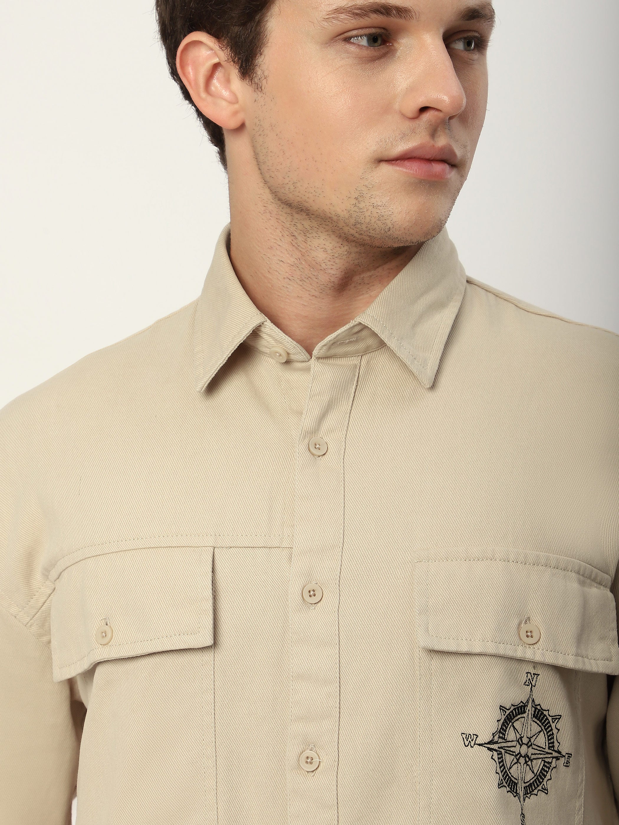Embroidered Pocket Shirt - Off White