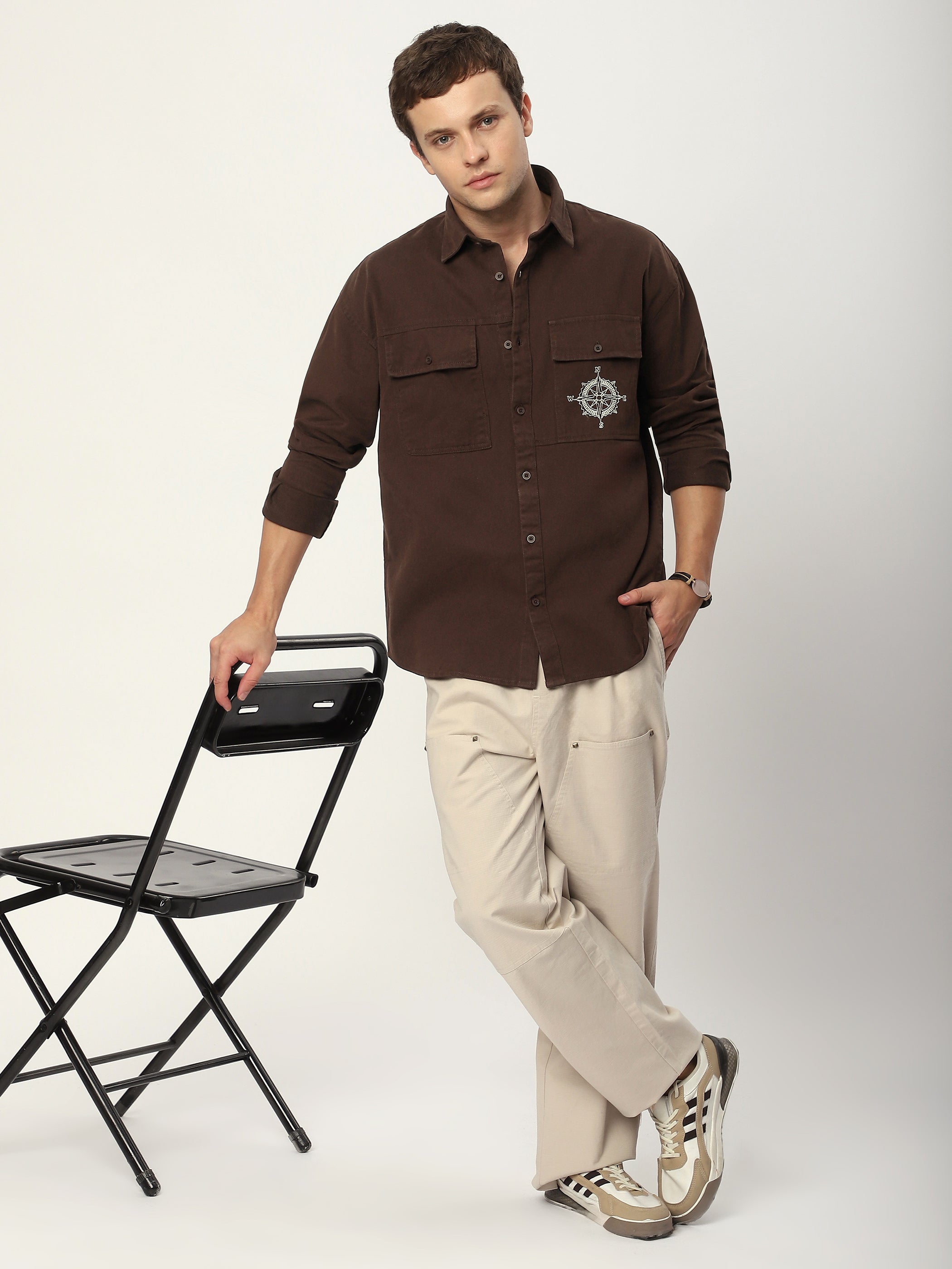 Embroidered Pocket Shirt - Brown
