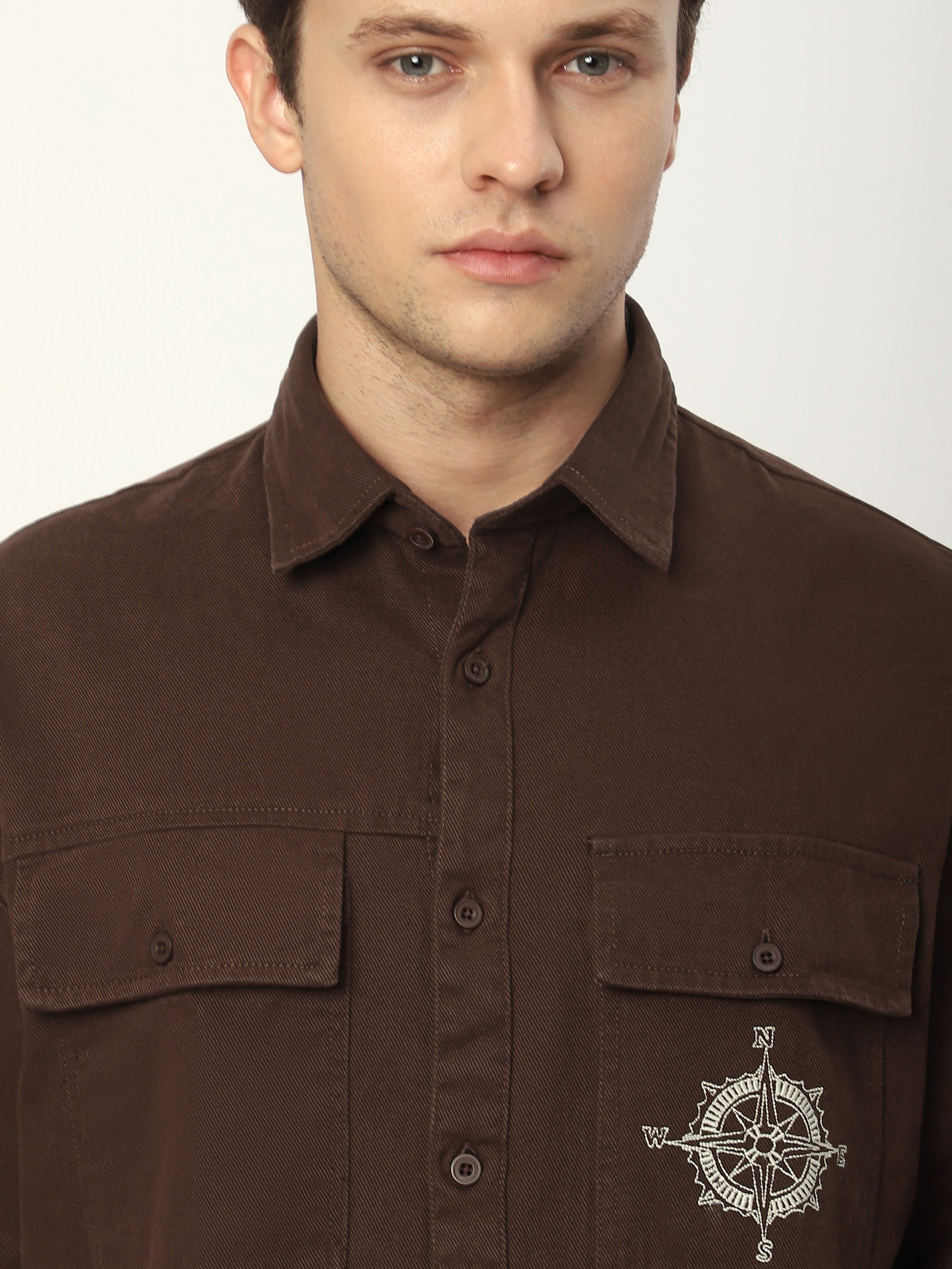 Embroidered Pocket Shirt - Brown