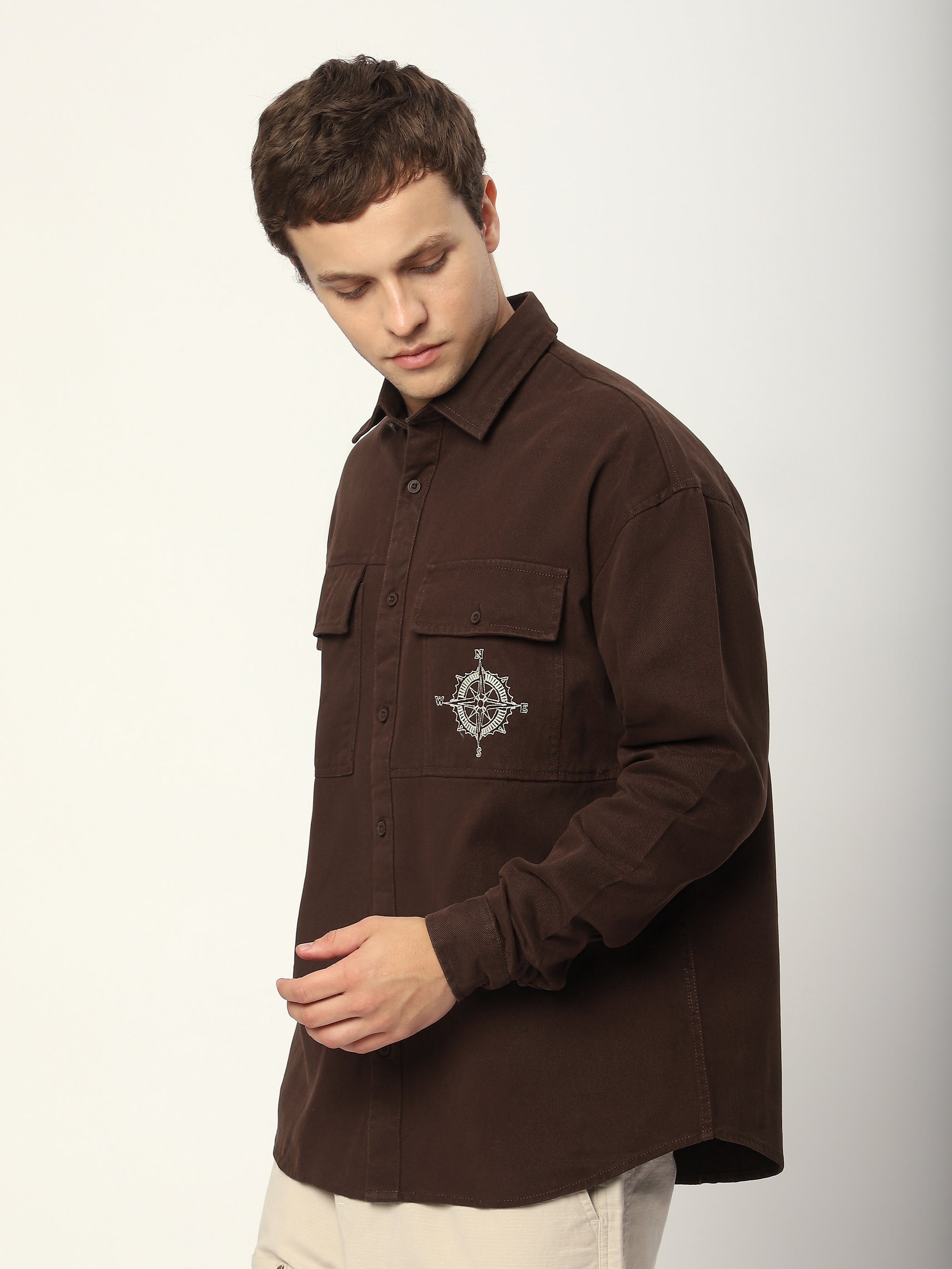 Embroidered Pocket Shirt - Brown