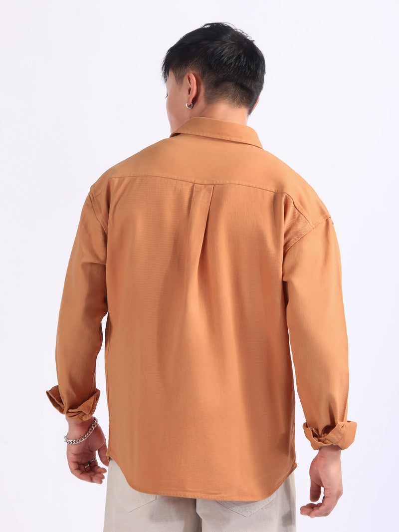 Embroidered Applique Patch Shirt - Orange