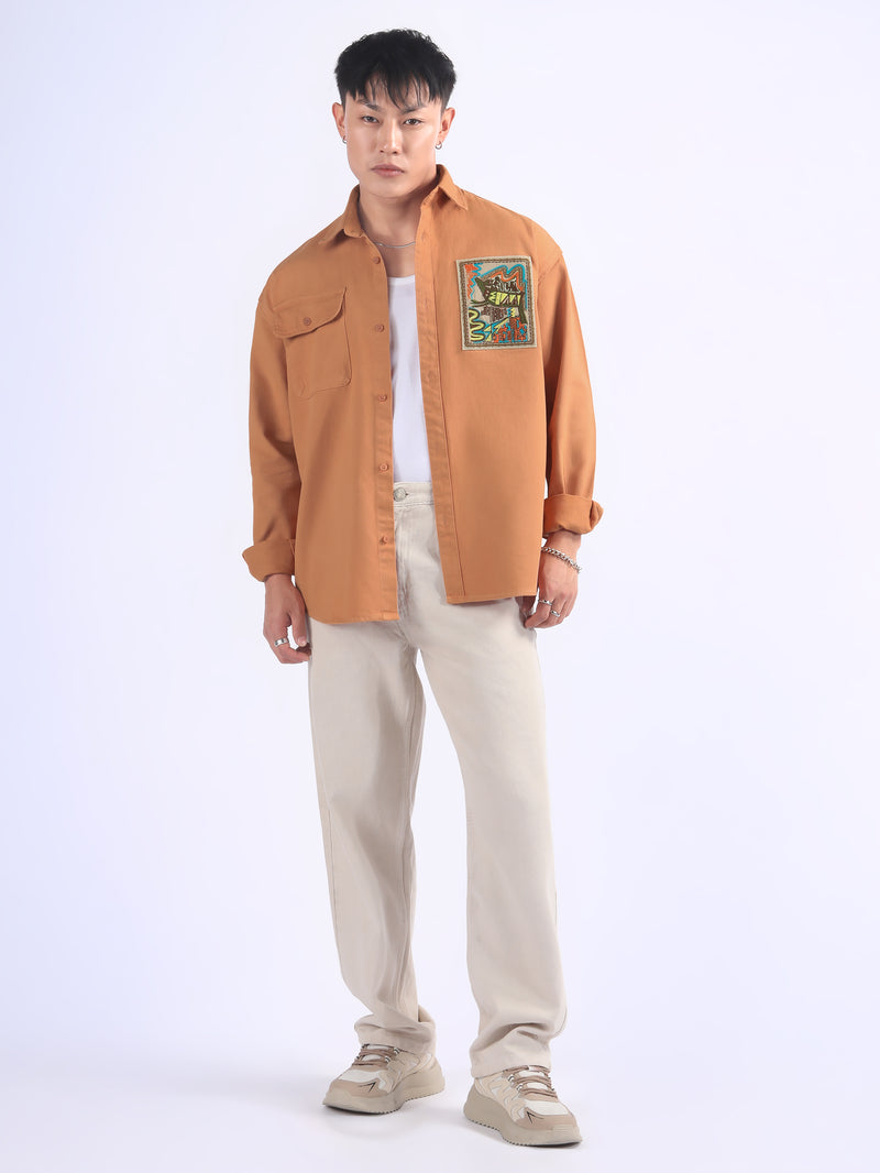 Embroidered Applique Patch Shirt - Orange