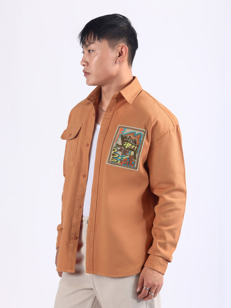 Embroidered Applique Patch Shirt - Orange