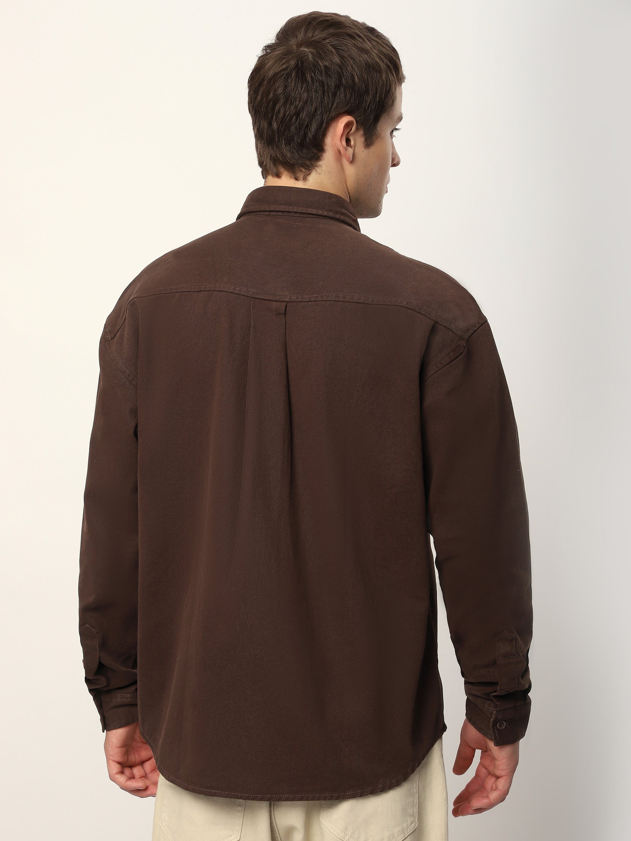 Embroidered Applique Patch Shirt - Brown