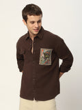 Embroidered Applique Patch Shirt - Brown