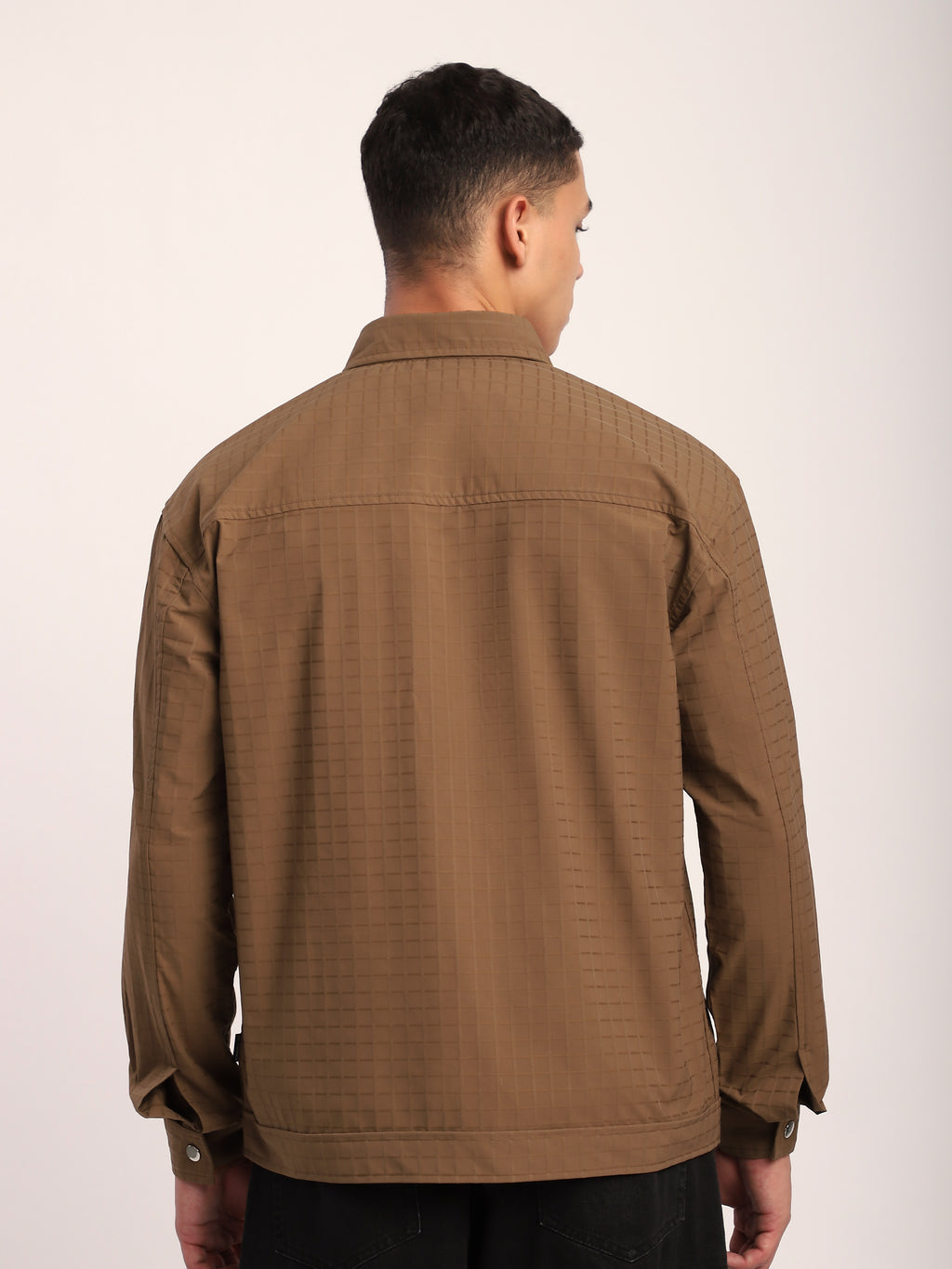 Block Textured Shacket - Camel Brown