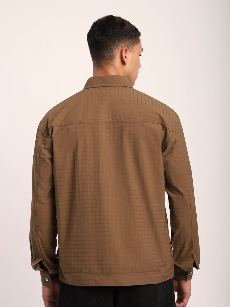 Block Textured Shacket - Camel Brown