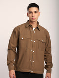 Block Textured Shacket - Camel Brown