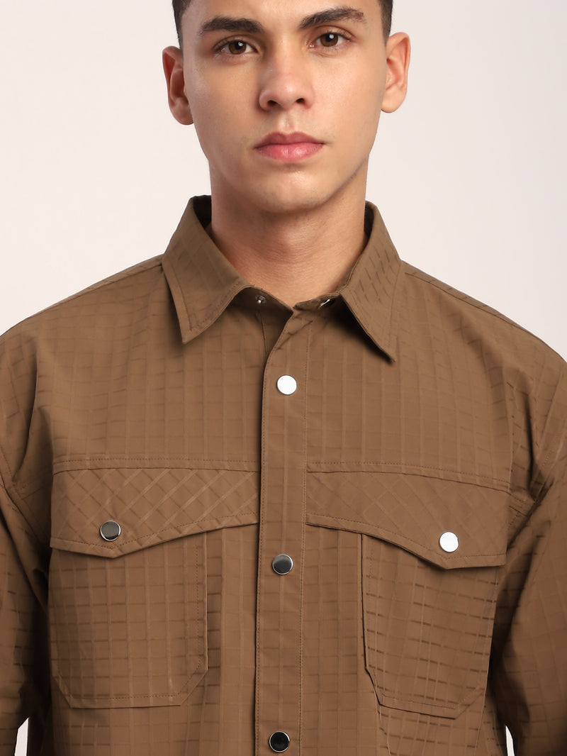 Block Textured Shacket - Camel Brown