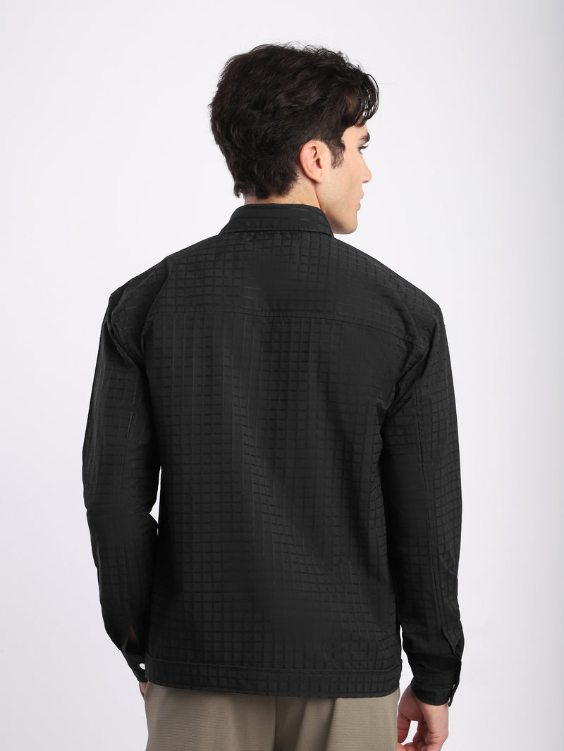 Block Textured Shacket - Black