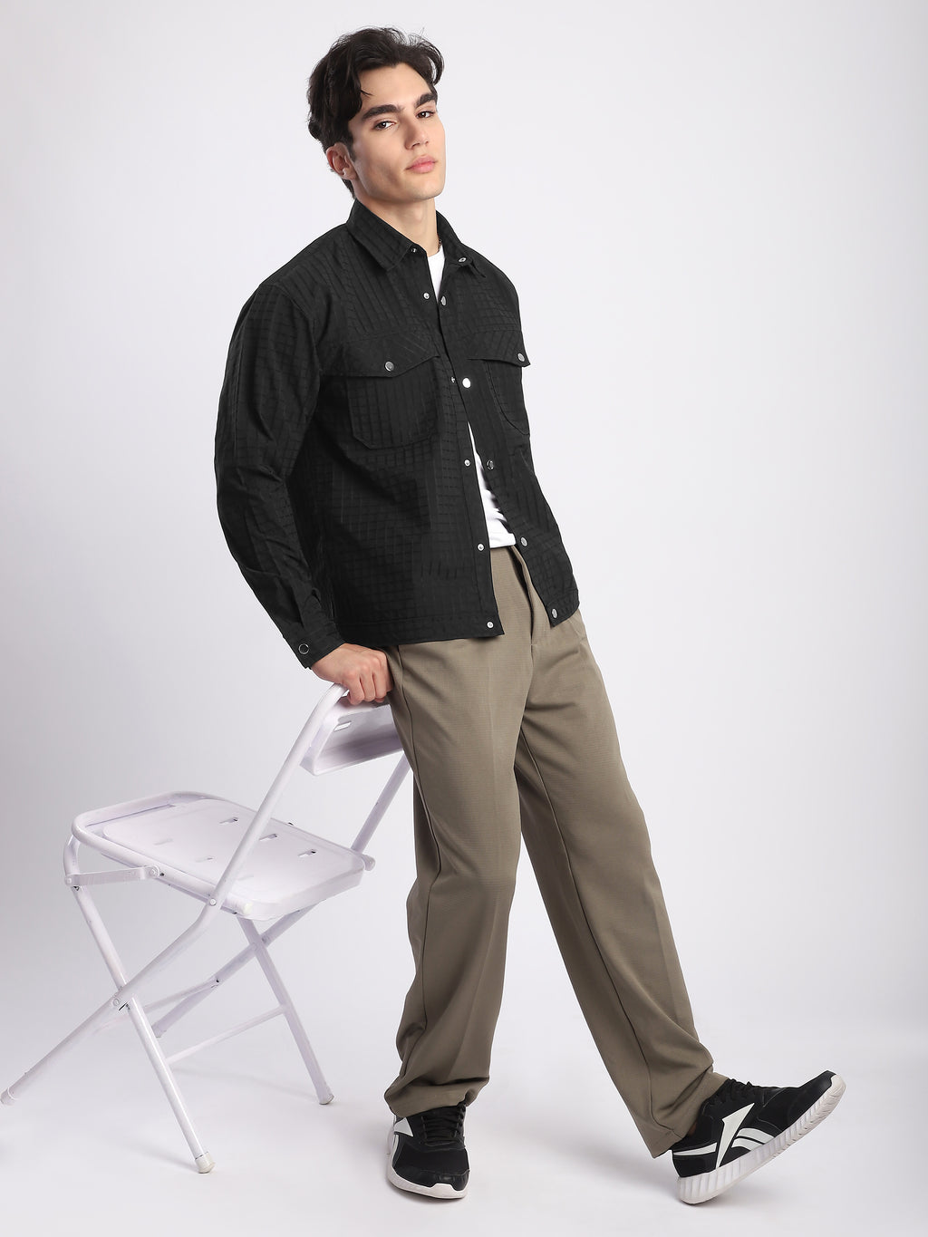 Block Textured Shacket - Black