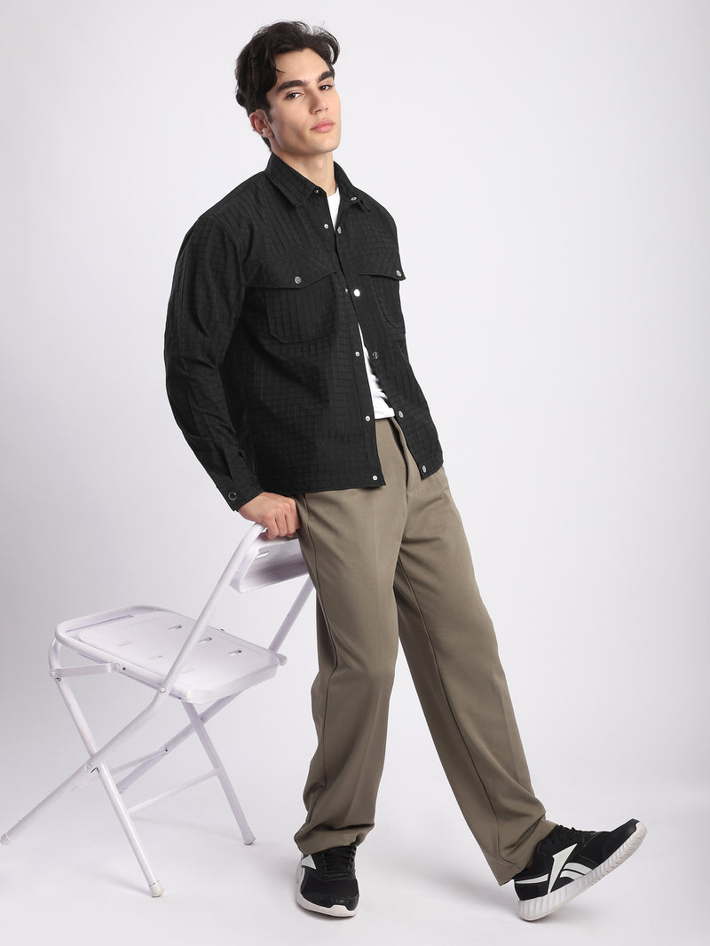 Block Textured Shacket - Black
