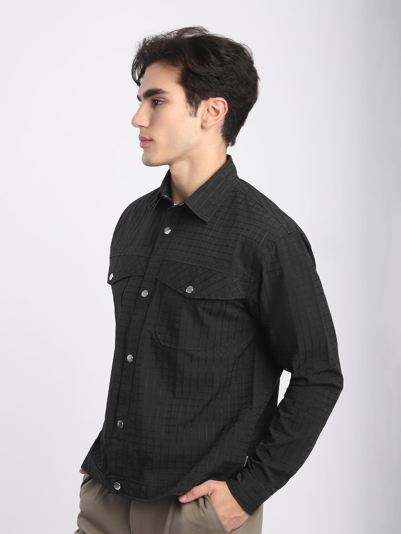 Block Textured Shacket - Black