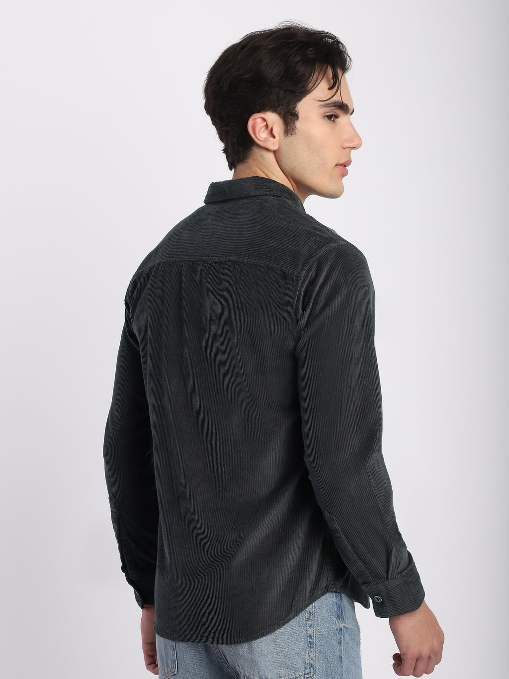 Dark Grey Flap Pocket Corduroy Shirt