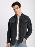 Dark Grey Flap Pocket Corduroy Shirt