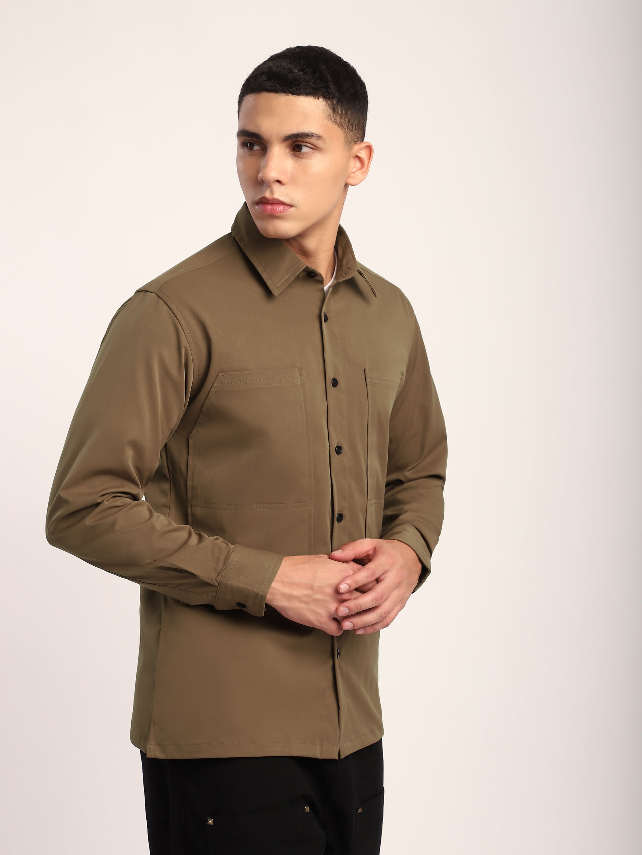 Angular Pocket Shirt - Wood Brown