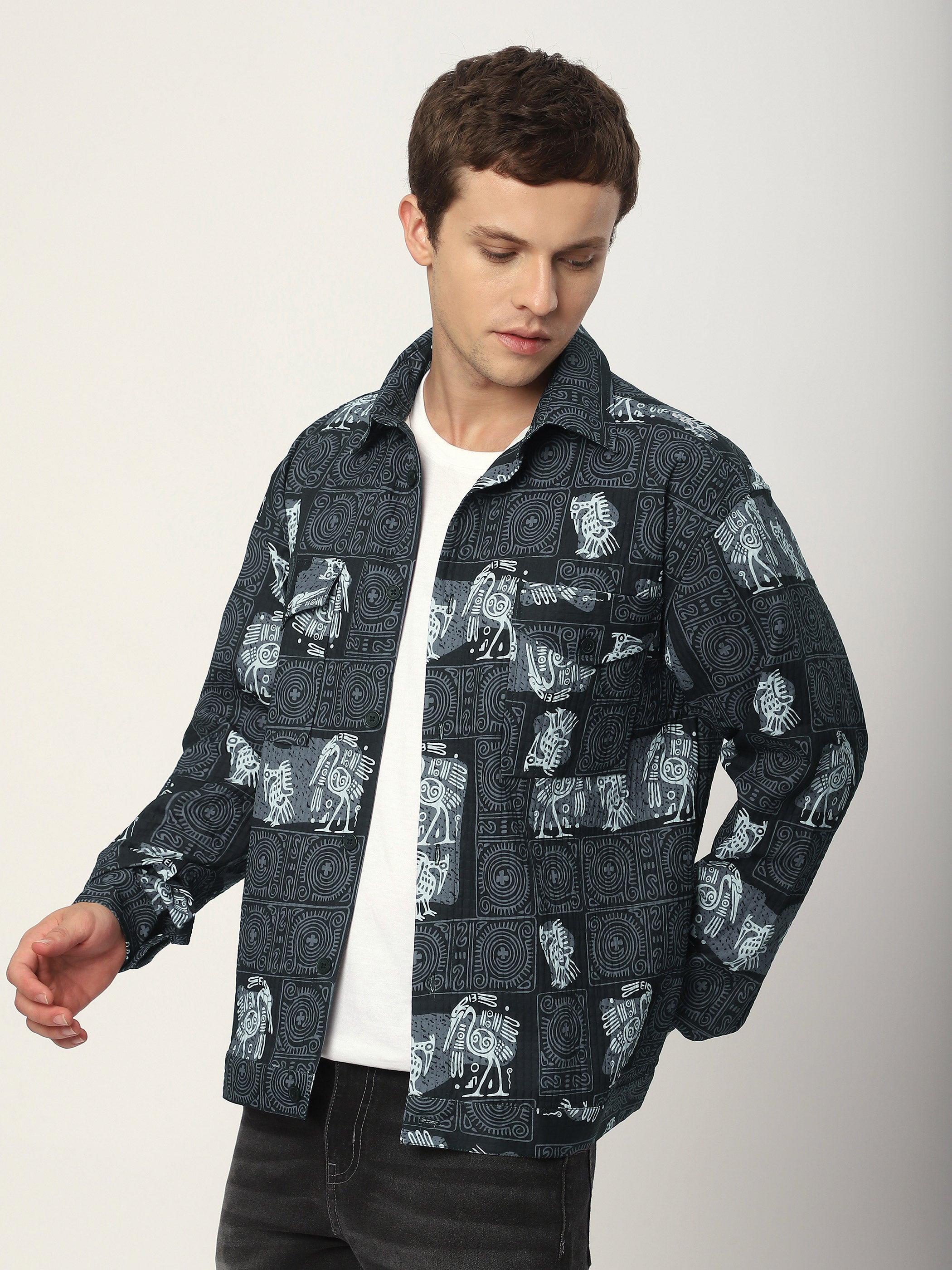 Tribal Print Shacket - Black Tribal