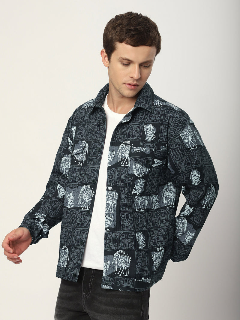 Tribal Print Shacket - Black Tribal