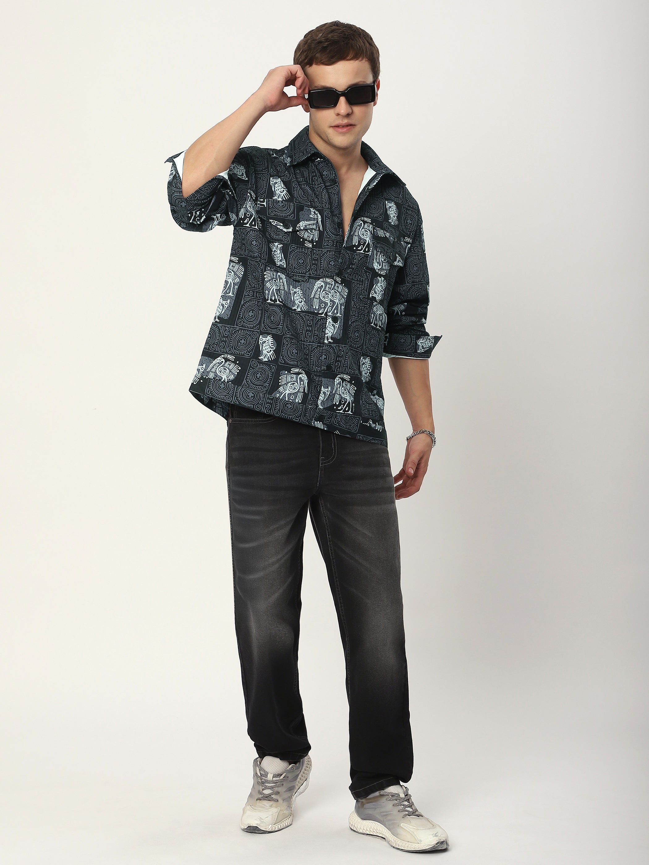 Tribal Print Shacket - Black Tribal