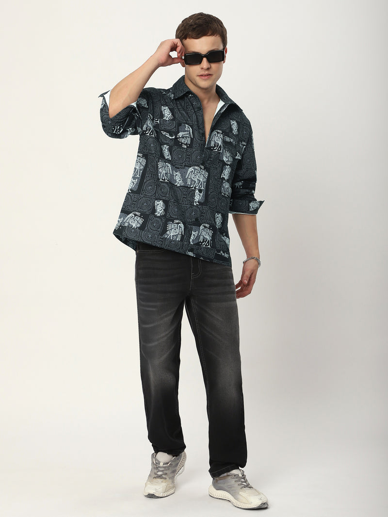 Tribal Print Shacket - Black Tribal