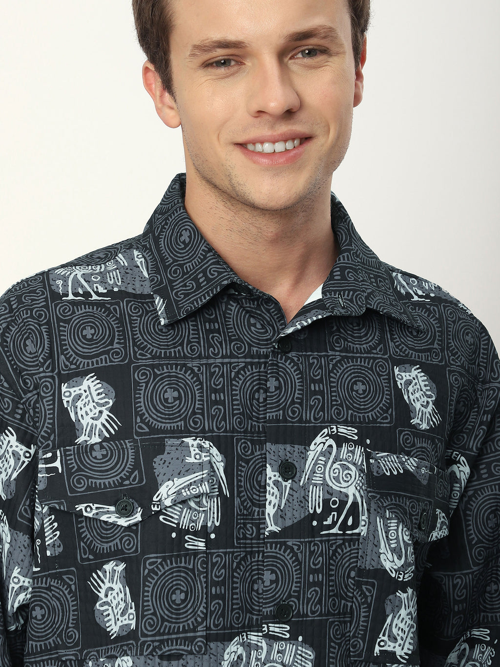 Tribal Print Shacket - Black Tribal