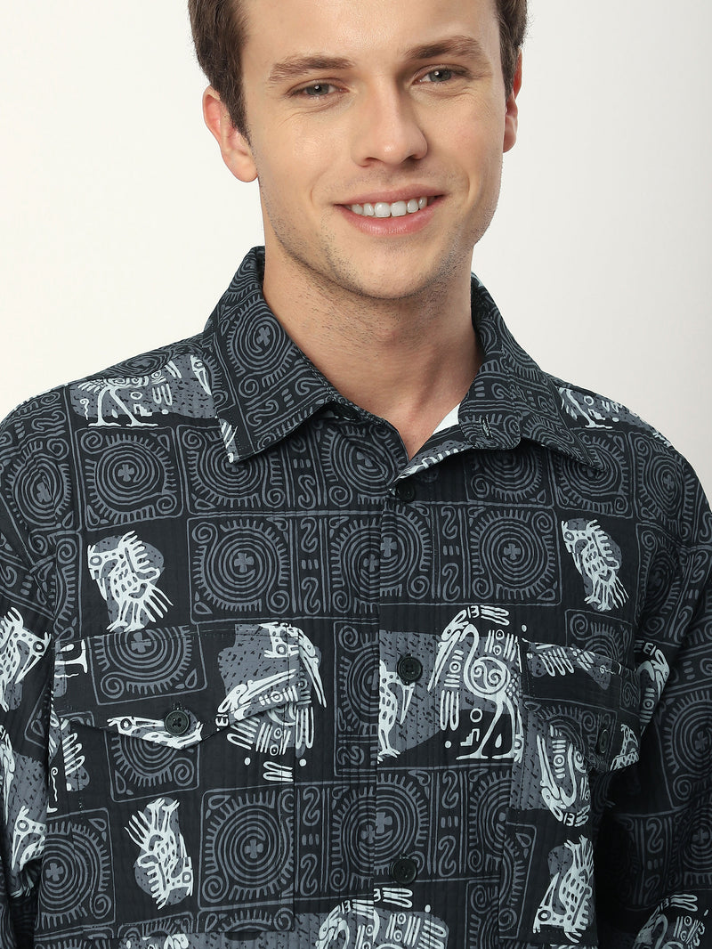 Tribal Print Shacket - Black Tribal