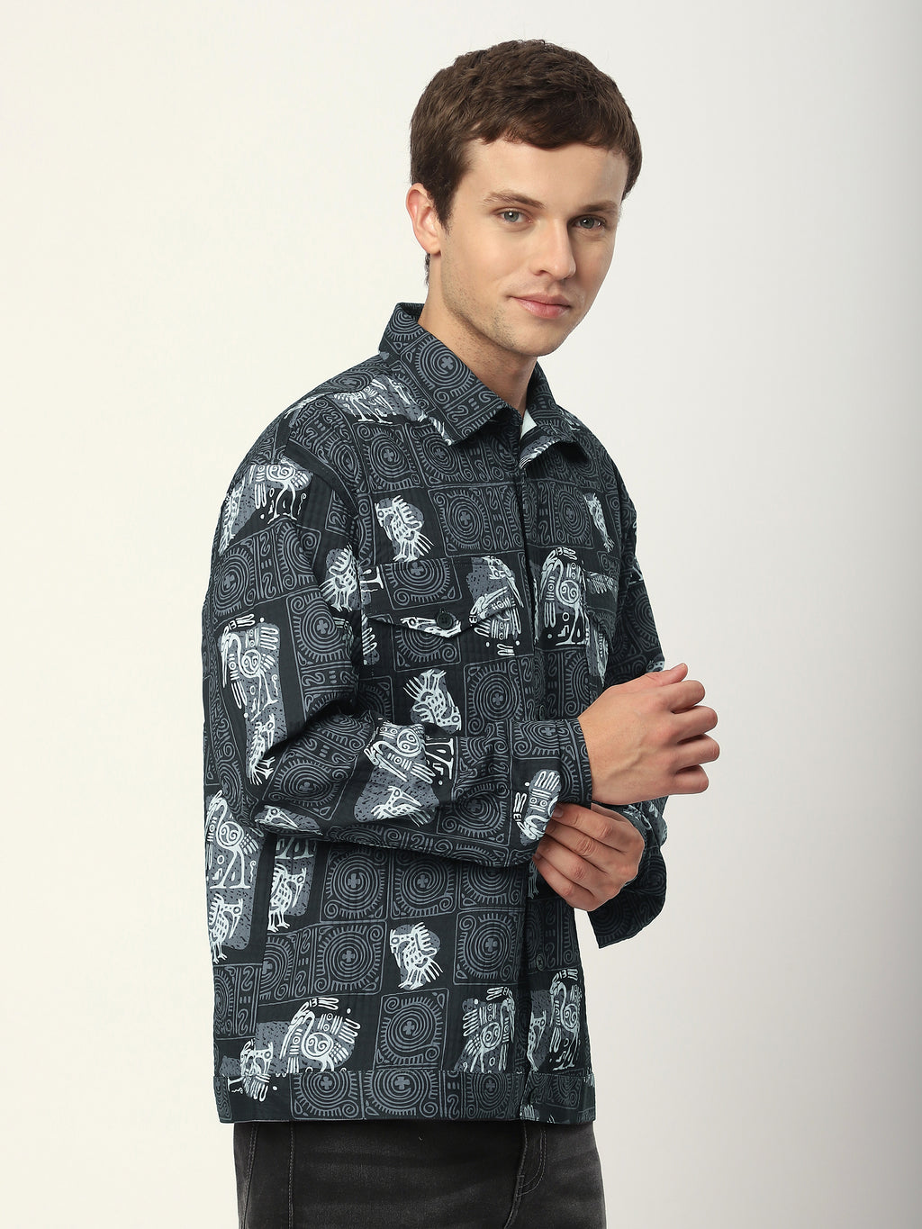 Tribal Print Shacket - Black Tribal