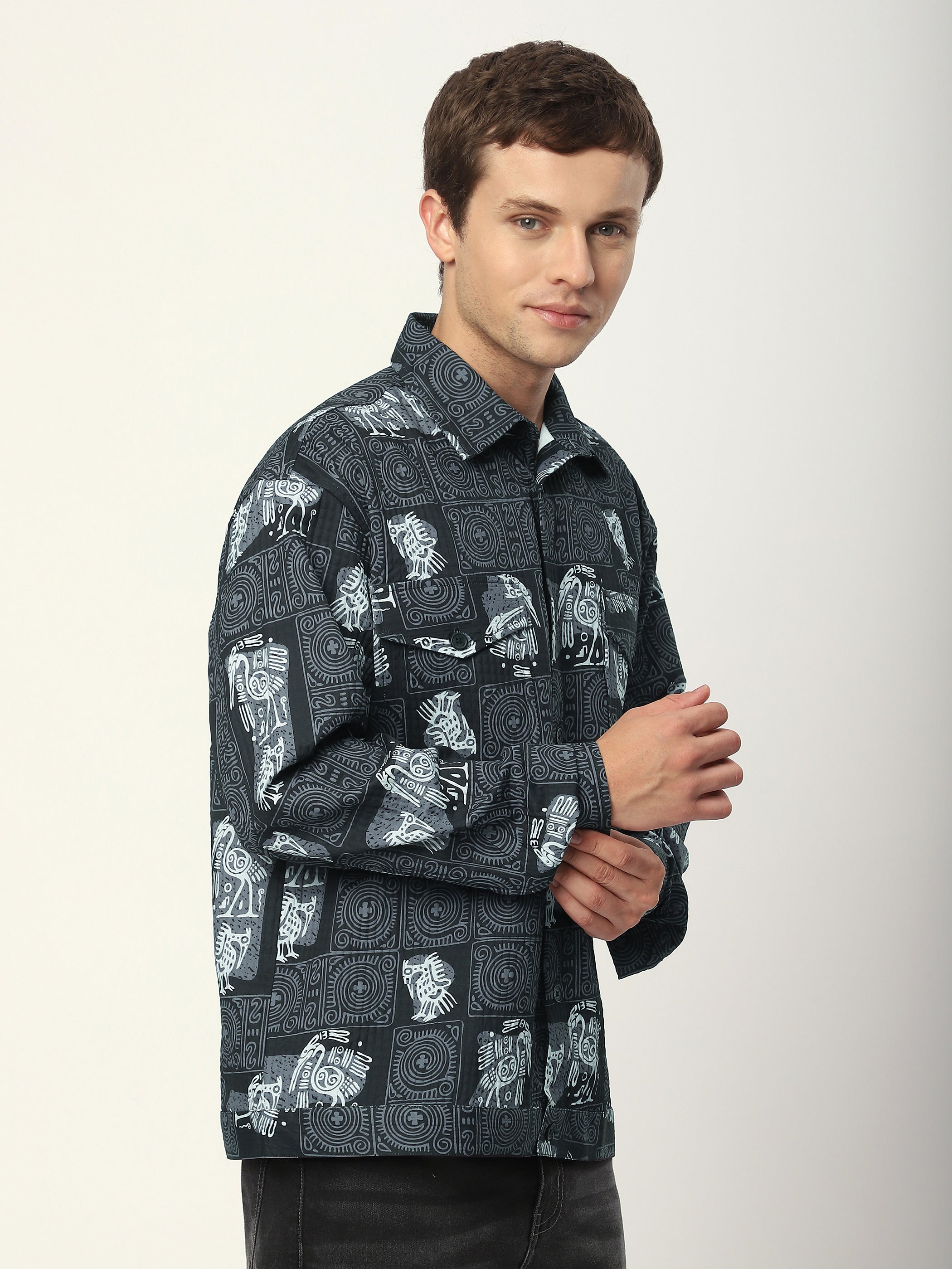 Tribal Print Shacket - Black Tribal