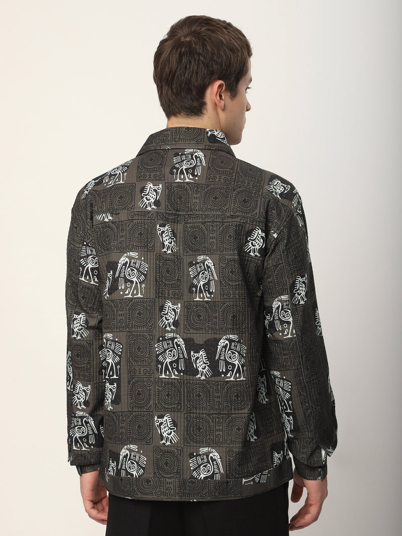 Tribal Print Shacket - Peanut Brown
