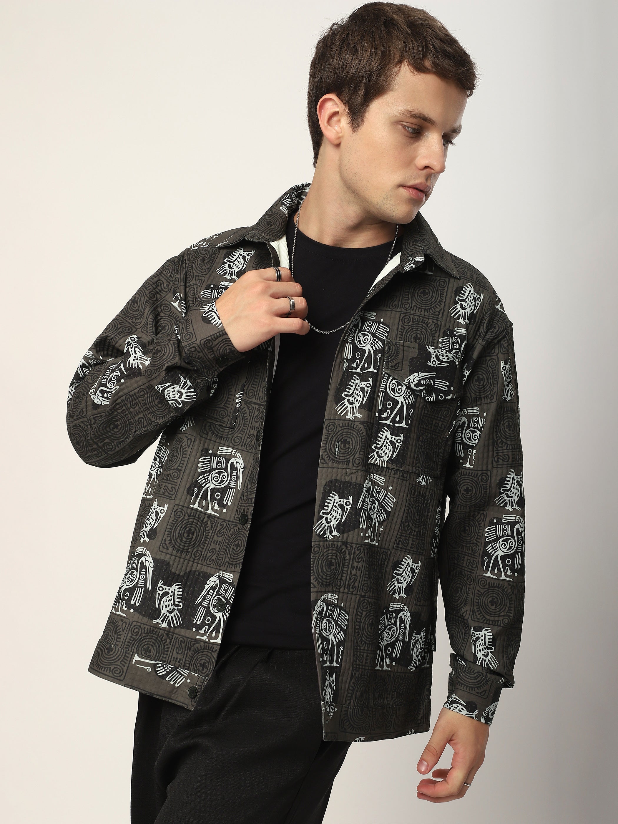 Tribal Print Shacket - Peanut Brown