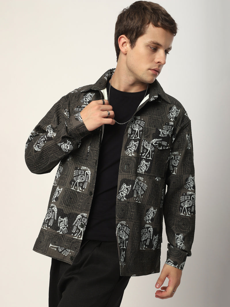 Tribal Print Shacket - Peanut Brown