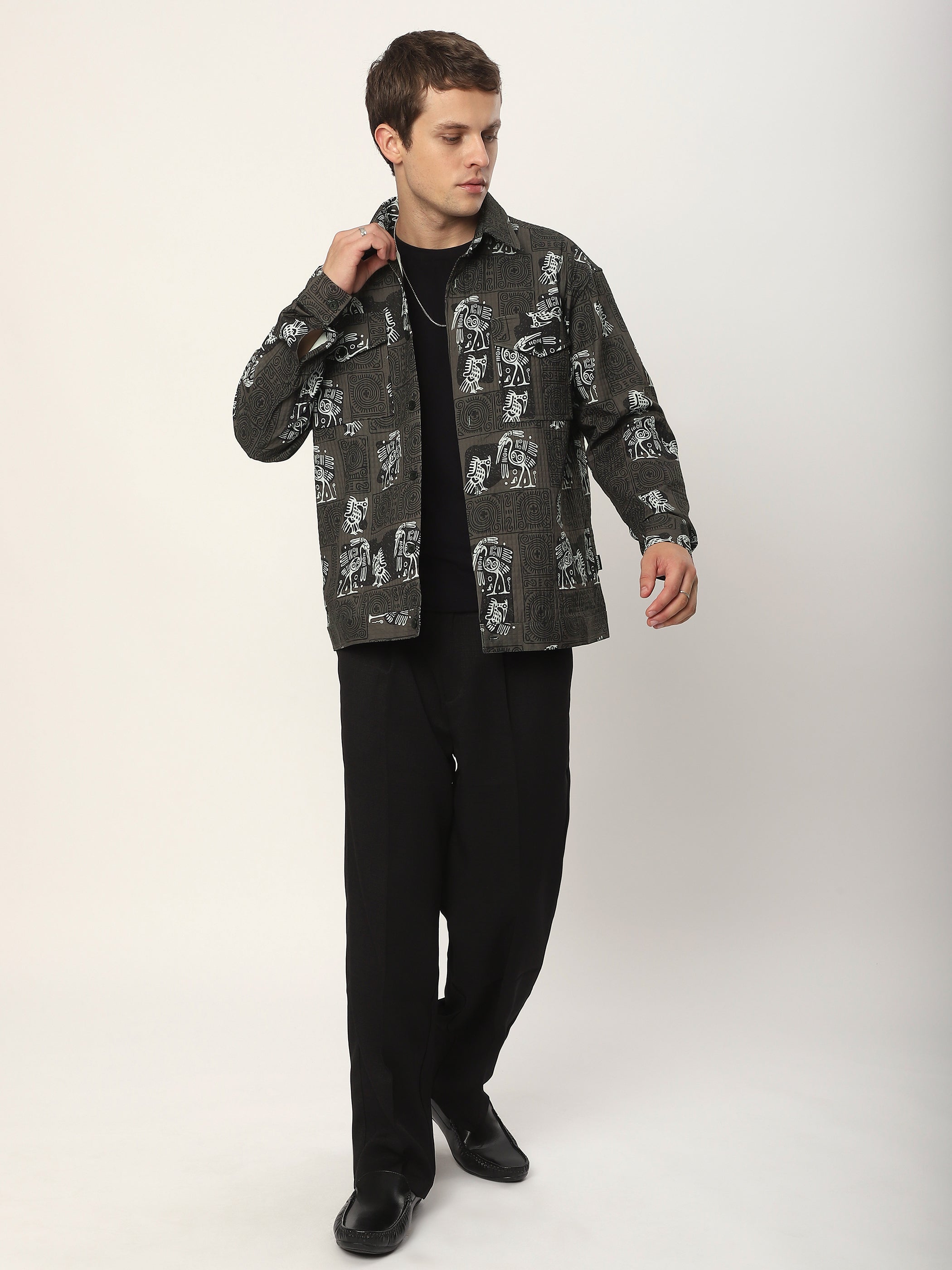 Tribal Print Shacket - Peanut Brown