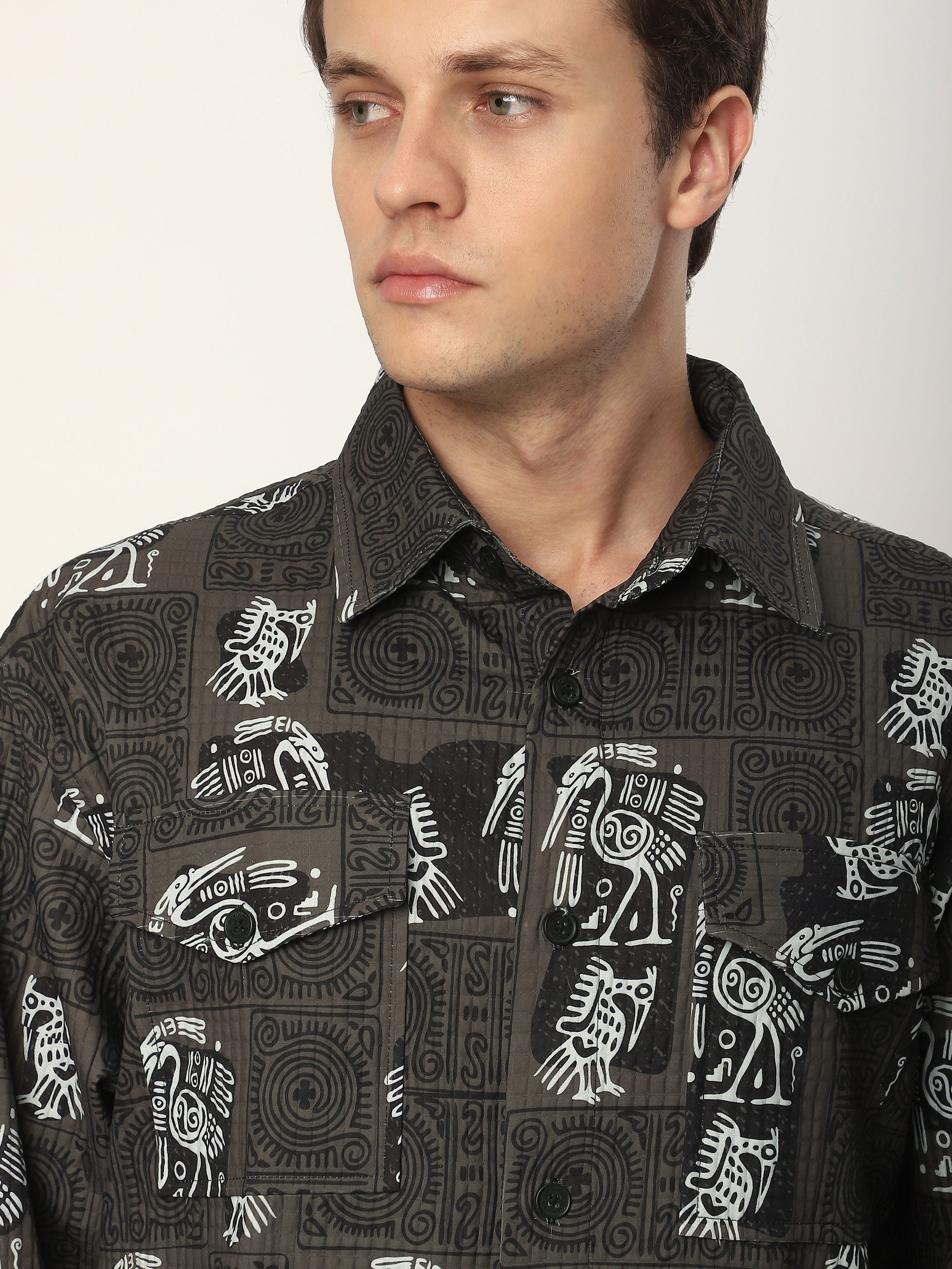 Tribal Print Shacket - Peanut Brown