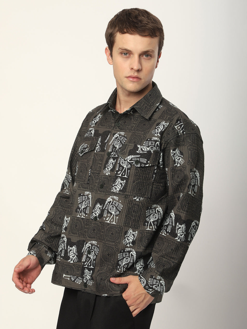 Tribal Print Shacket - Peanut Brown