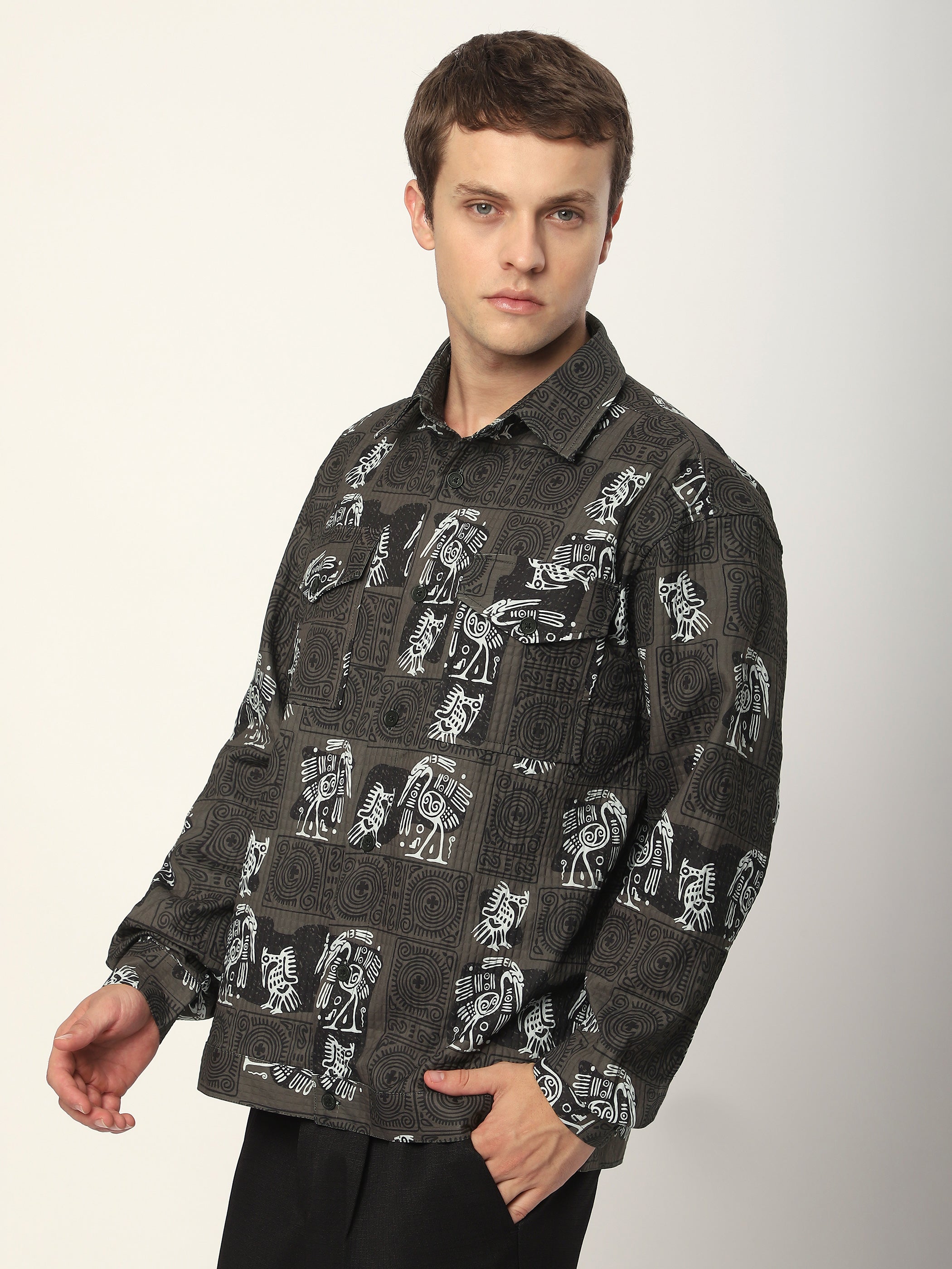 Tribal Print Shacket - Peanut Brown