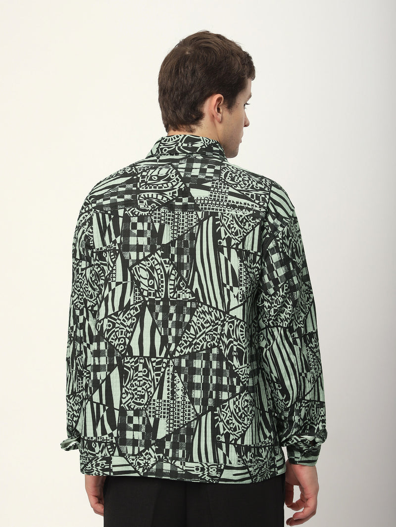 Abstract Print Shacket - Grey and Black