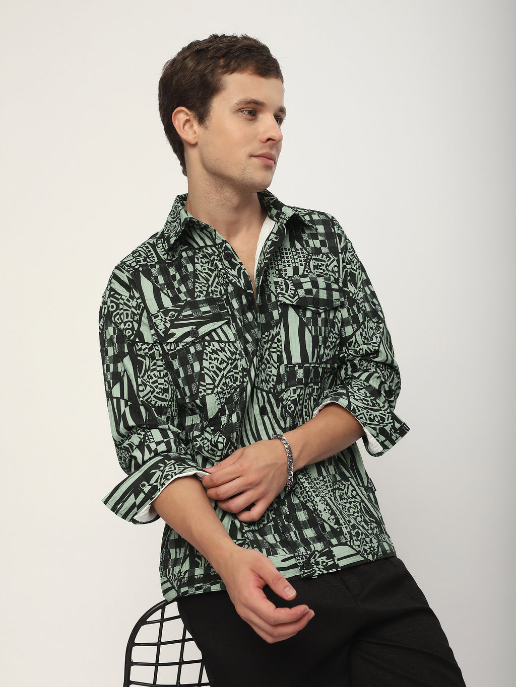 Abstract Print Shacket - Grey and Black