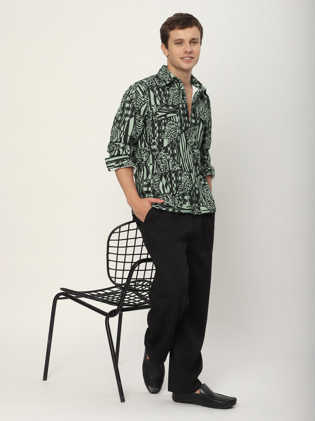 Abstract Print Shacket - Grey and Black