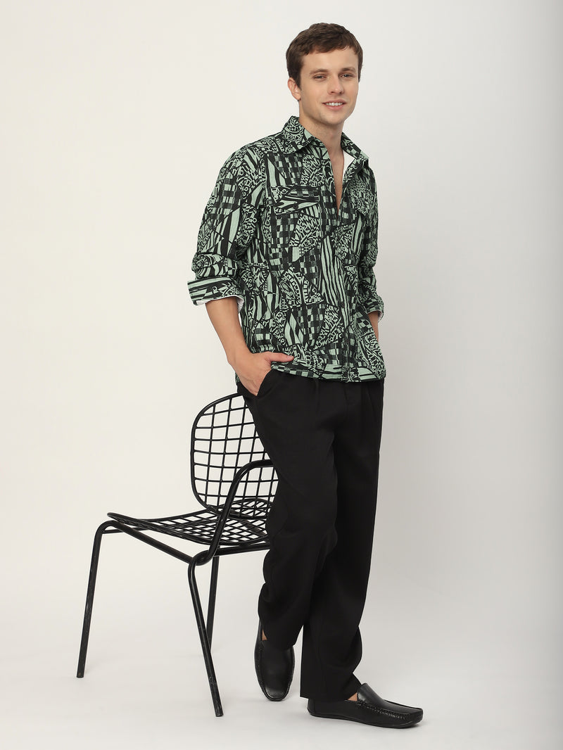 Abstract Print Shacket - Grey and Black