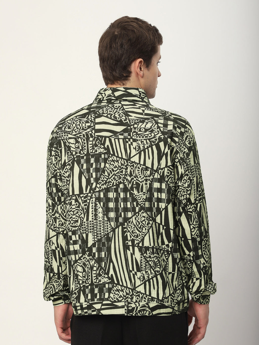 Abstract Print Shacket - Green and Black