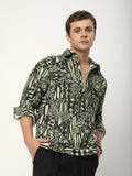 Abstract Print Shacket - Green and Black